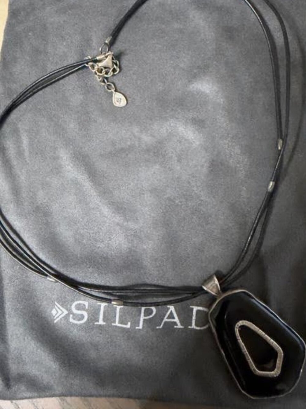 Silpada Retired "Double Take" Reversible Onyx Pyrite Leather Necklace N2883